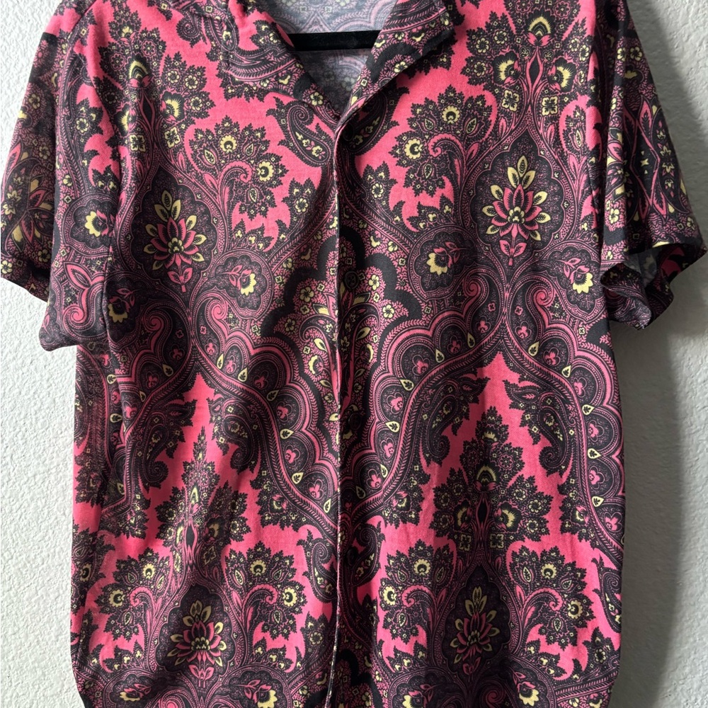 Paisley Patterned Pink and Black Men's Shirt Size M ZARA